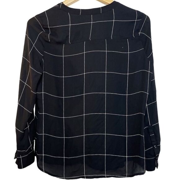 Apt. 9 Checkered Button Down Long Sleeve Blouse Black & White Size Small Petite - Picture 3 of 5